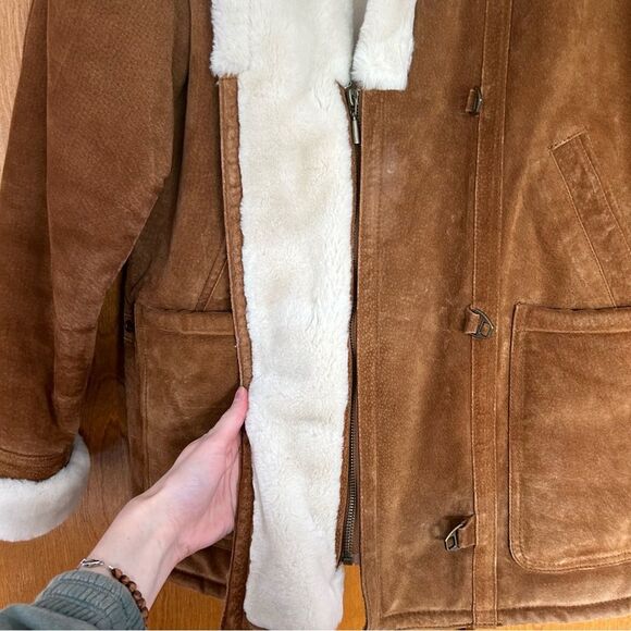 VTG Gallery Leather Suede Penny Lane Sherpa Driving Coat Size Medium - Picture 7 of 16